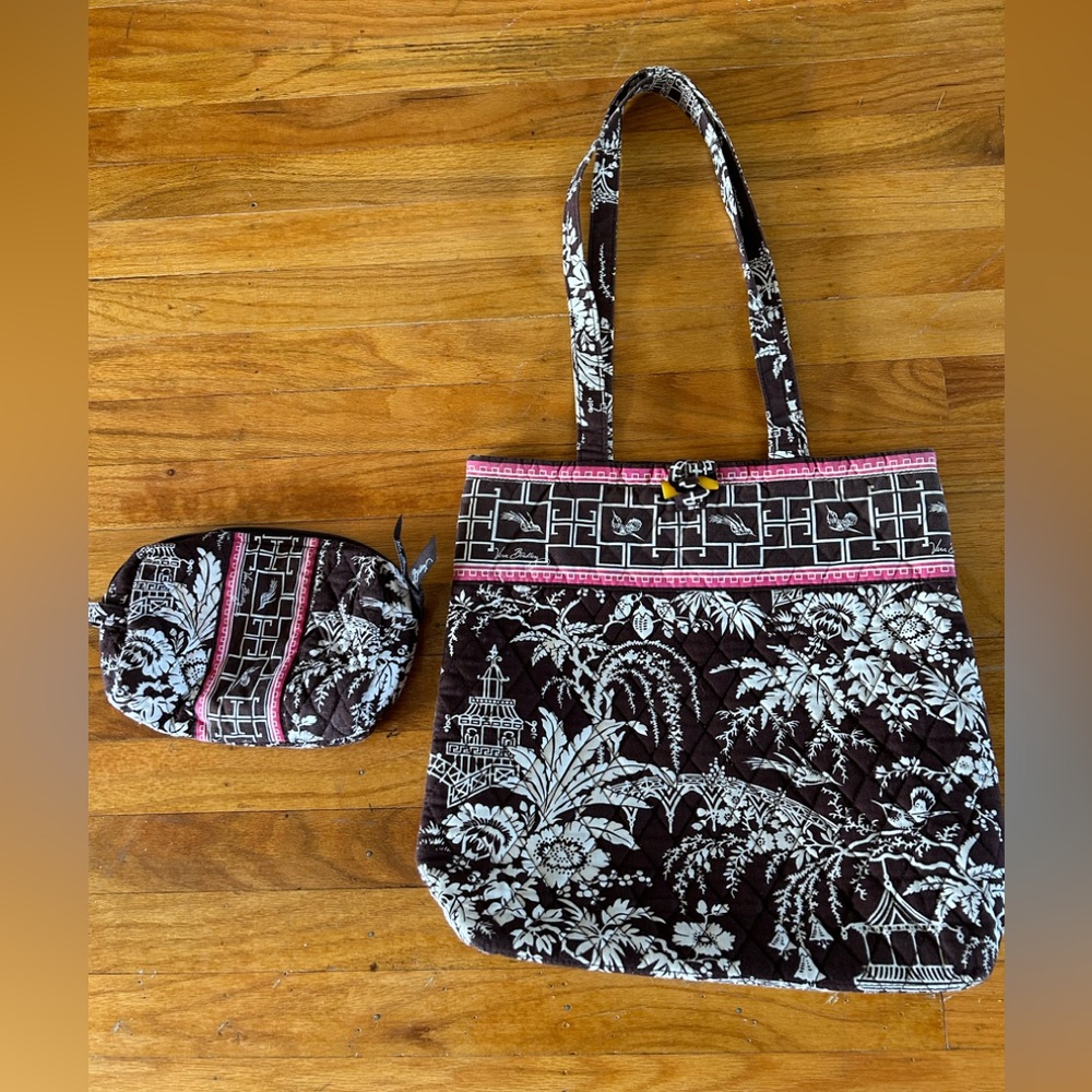 Vera Bradley Imperial Toile Tote and Make up Brown and Pink Floral Tote